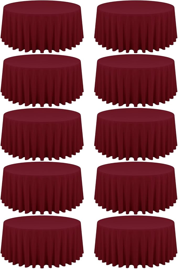 10 Pack Burgundy Round Tablecloths - 90 Inch, Polyester Table Cover, Stain and Wrinkle Resistant Washable Fabrics, Perfect for Wedding Banquet Parties