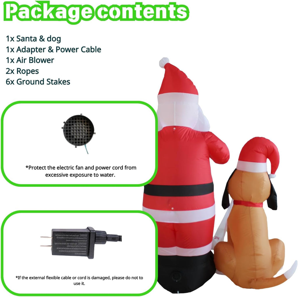 pts 6ft inflatable santa with dog outdoor decoration, side view