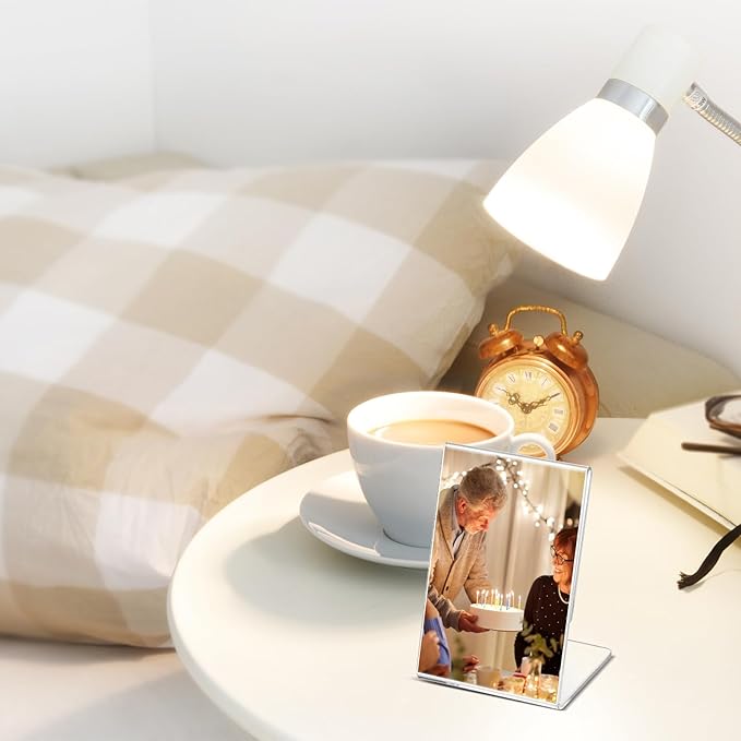 Ctosree 48 Pcs Acrylic Photo Frame L shape Slant Back Desktop Photo Frames Plastic Clear Sign Clear Acrylic Display Stand Table Top Sign for Home Office Wedding Restaurant Menu (2.5 x 3.5 Inch)