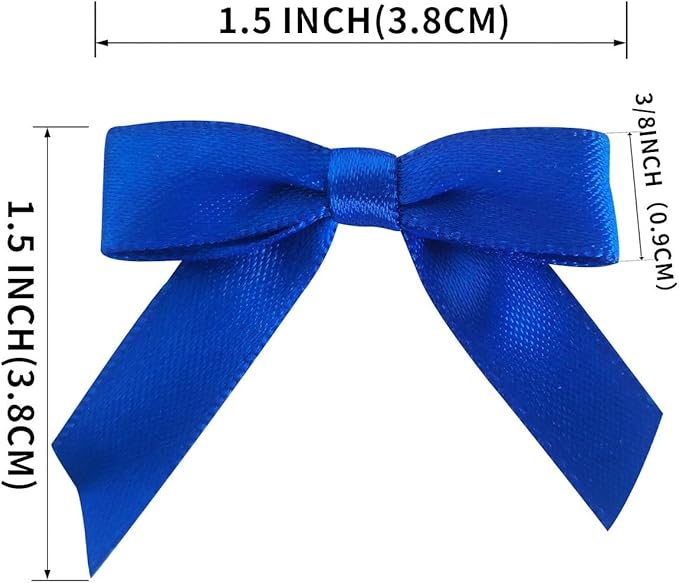 50pcs 1-1/2" Blue Satin Ribbon Bows Without Twist Ties for Gift Wrapping Packing Christmas Decoration (Blue)