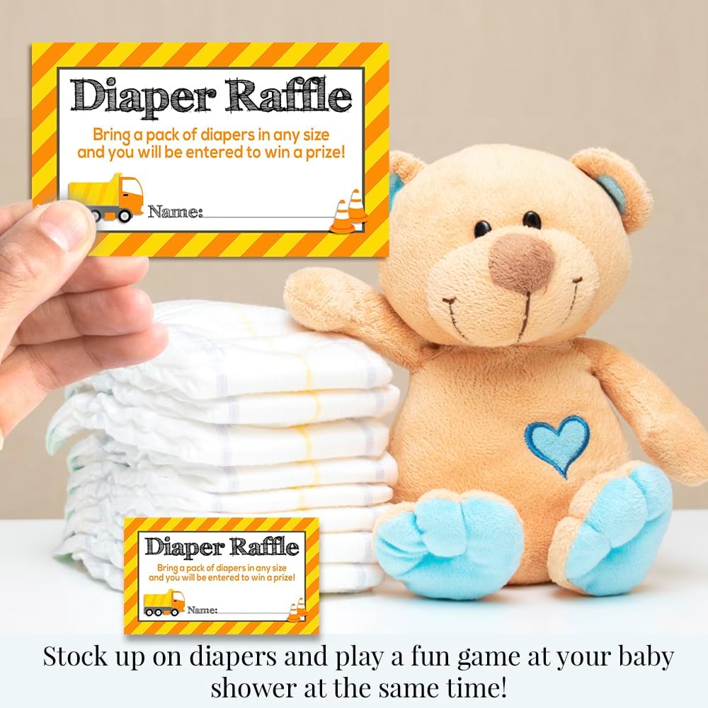 Amanda Creation Baby Under Construction Diaper Raffle Tickets for Baby Boy Showers, 20 2" X 3” Double Sided Insert Cards for Games, Bring a Pack of Diapers to Win Favors & Prizes!