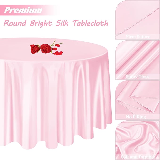 fani 6 Pack 120 Inch Light Pink Satin Tablecloth - Silky Round Tablecloth Overlay Smooth Fabric Table Cover, Bright Table Decoration for Wedding Party Banquet Events Restaurant Kitchen Dining