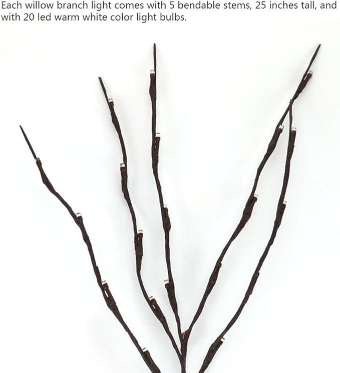 3 Pack Warm White Lighted Branches 60 LED Twig Lights Lighted Plants Artificial Twinkle Willow Branch Lamp Home Fairy Light Up Branch for Vases Holiday Party Indoor Decor Battery Operated para Casa