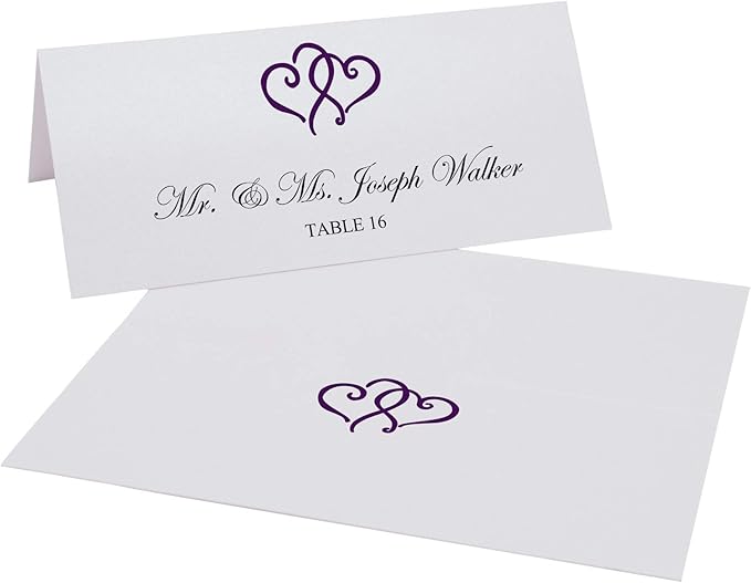 Linked Hearts Printable Place Cards, Eggplant (Choose Color), Set of 60 (10 Sheets), Laser & Inkjet Printers - Wedding, Party, Dinner, and Special Events - Made in the USA