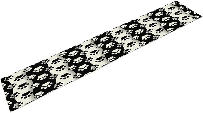 Dog Paw Table Runner,Kid Cute Animal Footprint Black White Theme Design Print Tablecloth Burlap for Hotel Indoors Outdoor Dining Room Kitchen Home Decor,W13X L80 in