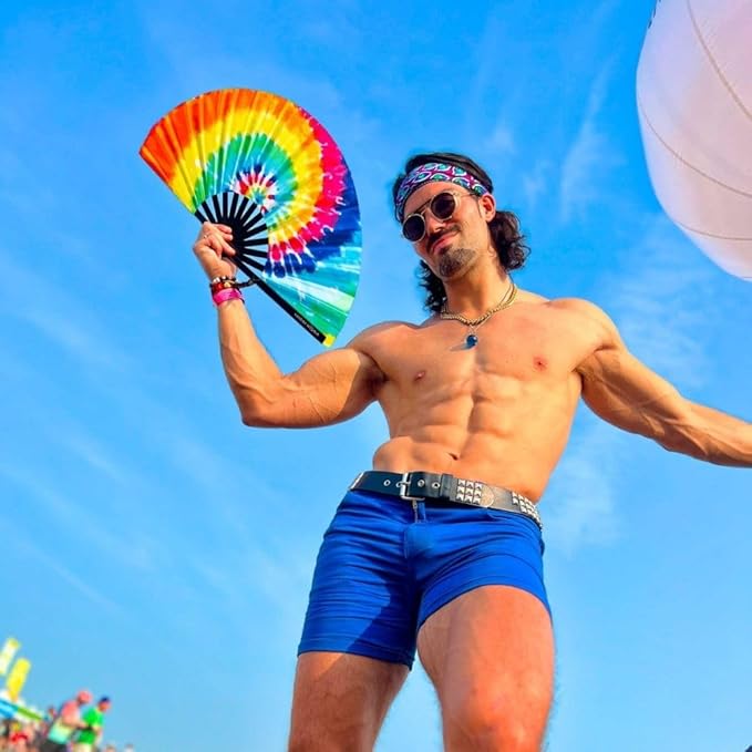 Kandies World UV Reactive Custom Festival Folding Hand Fan - Unique Designs, Made of Bamboo, Clacking Sound, Lightweight - Perfect Rave and Festival Accessory!