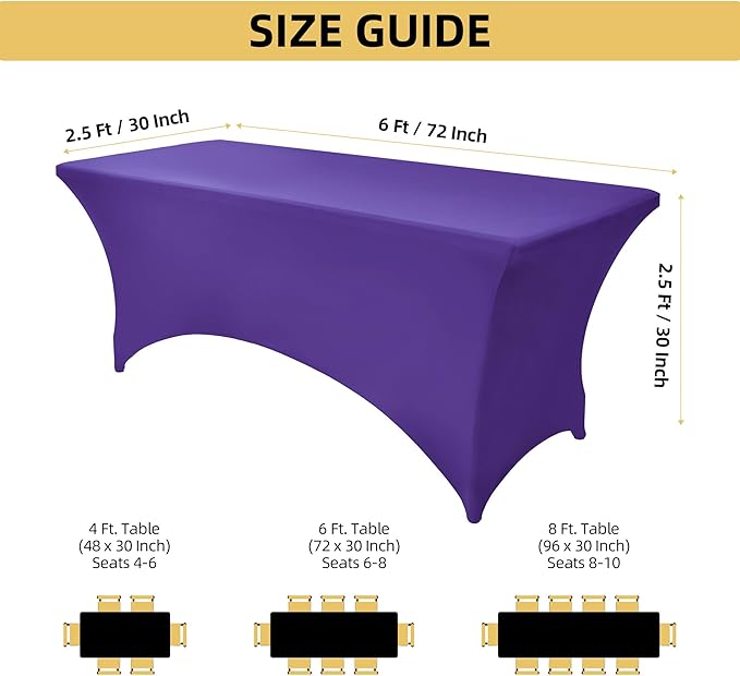 2-Pack 6ft Spandex Table Covers for Rectangle Standard Folding Tables - Wrinkle Resistant Stretch Tablecloths - Ultimate Fitted Table Protector for Parties, Trade Shows, Banquet