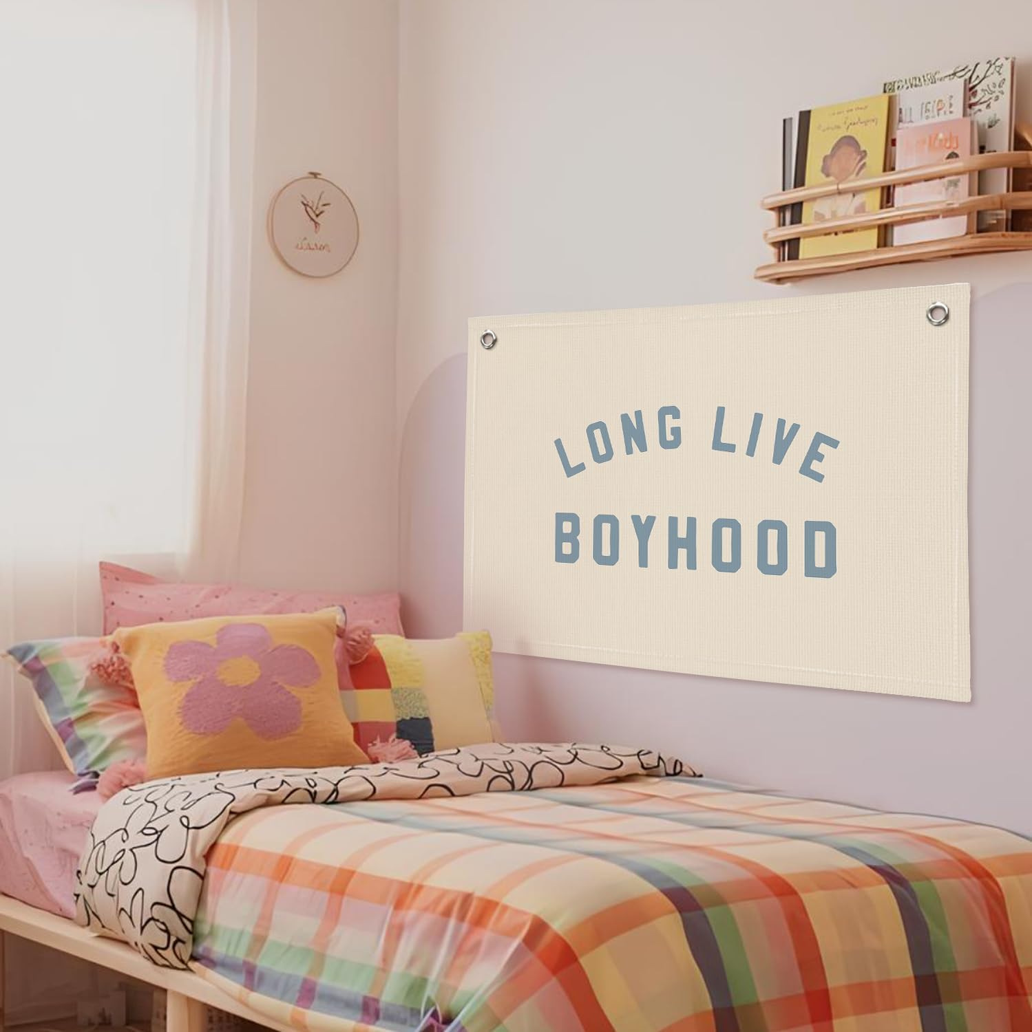 Boys Room Decor, Long Live Boyhood Banner, Baby Boy Shower Decorations, Linen Canvas Banner Wall Hanging Flag Decor for Toddler Boy Room Nursery Playroom 20x30
