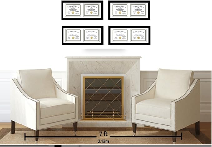 Creative Picture Frames 14X30Bk-W Black Horizontal Double Diploma Frame With 2 Opening White Mat, Holds 2-11X14-Inch Documents With Wall Hanger
