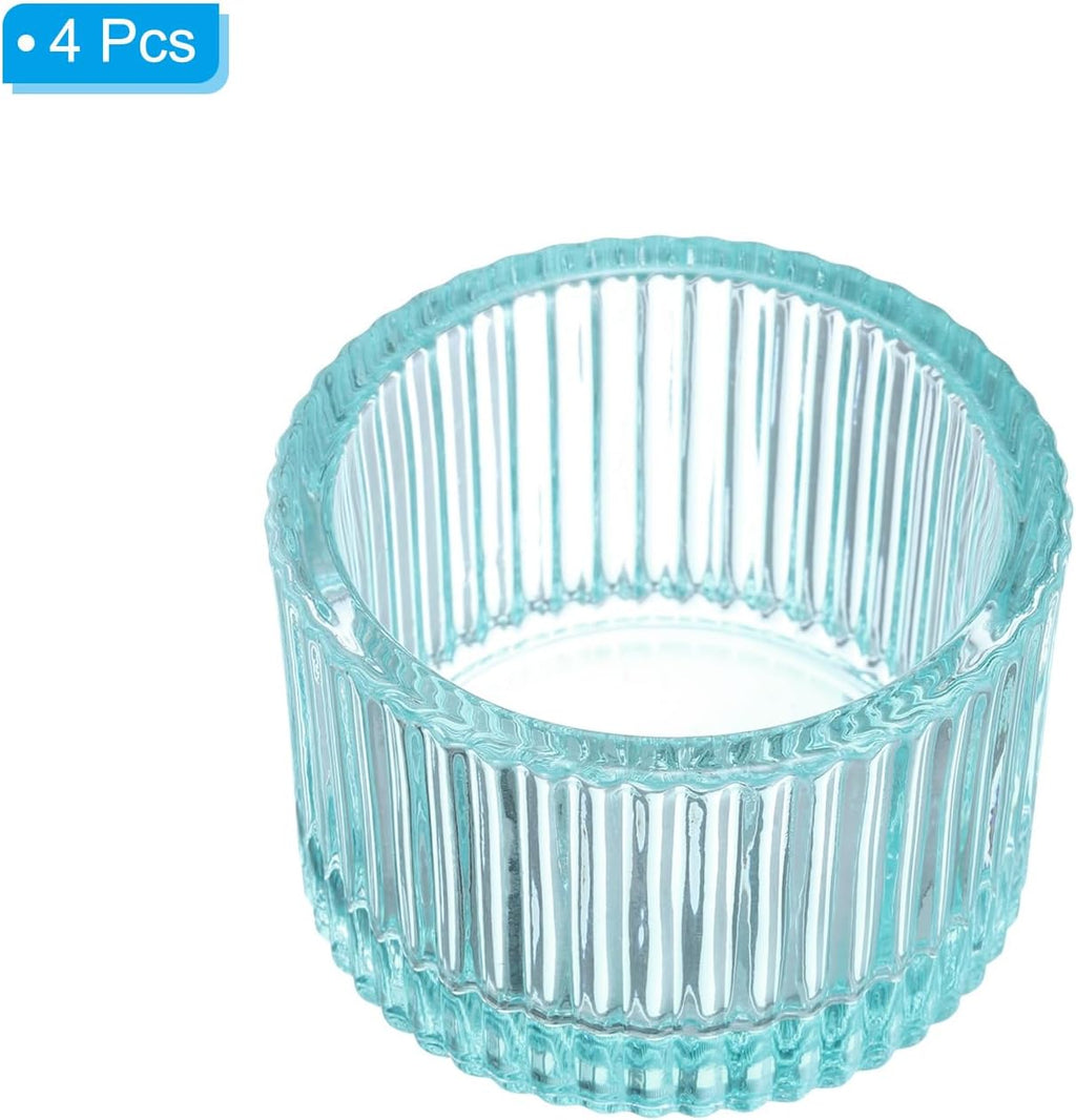 PATIKIL 4 Pcs Tealight Candle Holder, Tea Lights Candle Holder Glass Votive Candle Holders Glass Candle Holders for Table Centerpiece Decor Wedding Dinner Party, Blue