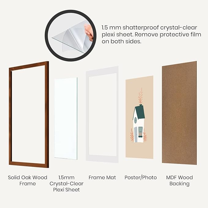 Opposite Wall - 5x7 in - Dark Solid Oak Wood Picture Frames with Mat - Wall Hanging & Tabletop Photo Frame - Pictures Display 4x6 with Mat, 5x7 without - Office, Gallery & Home Decor