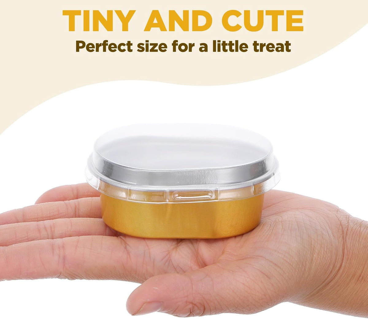 200 Pack Oval Gold Aluminum Baking Cups with Lids, 2 FL OZ Disposable Ramekin...