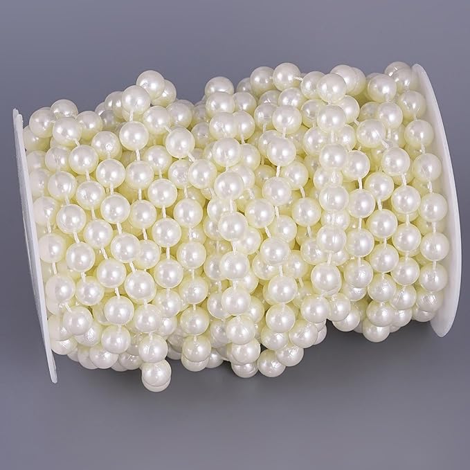 11 Yards/33Feet Pearl Garland Craft String Pearls, Faux Pearl for Wedding Party Decoration, Christmas Tree Decorations and DIY Crafts (Ivory, 10 mm 33 Feet)