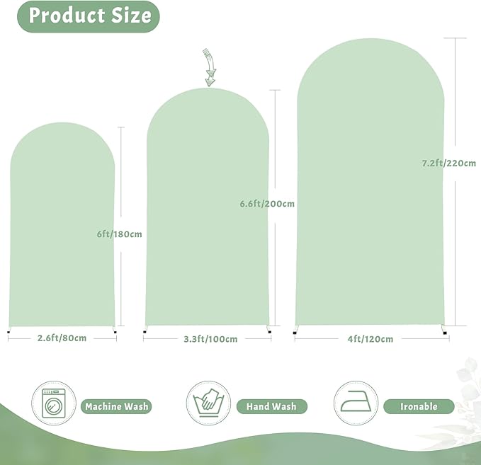 6FT Sage Green Arch Cover - Polyester Fitted Wedding Arch Stand Covers Round Top Chiara Arch Backdrop Cover for Birthday Party Banquet Photo Background Decoration