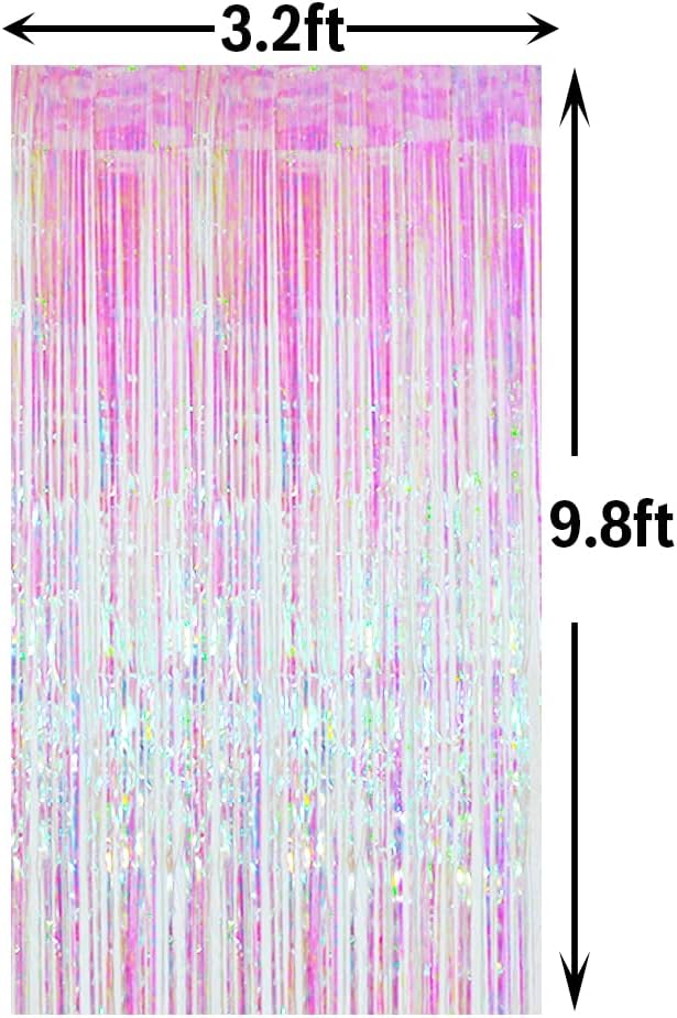 GOER 6.4 ft x 9.8 ft Metallic Tinsel Foil Fringe Curtains,Pack of 2 Party Streamer Backdrop for Unicorn Birthday,Graduation Decorations and New Year Eve (Iridescent)