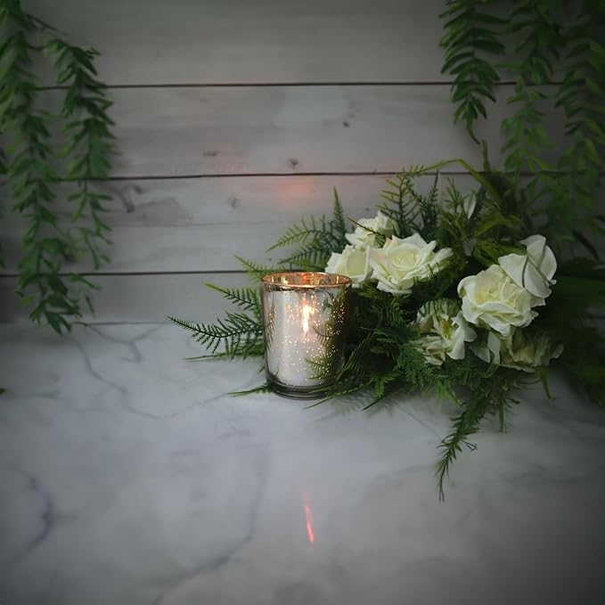 WGV Silver Speckled Tea Light Votive Candle Holder 2.2x2.75, Small Tiny Utility Cylinder Mercury Glass Vase, Home Accent Decor, 24 Pieces
