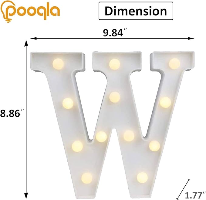 Pooqla LED Marquee Letter Lights, Warm White and Cool White Decorative Lighted Letters, Light Up Alphabet Letters for Boys Girls, Party, Wedding, Bar, Night Light, Birthday Decoration, Letter W