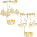 2Pcs Rotary Candle Holder Spinning Tea Light Candle Holder Gold Christmas Tree & Reindeer Style Metal Rotating Candlestick