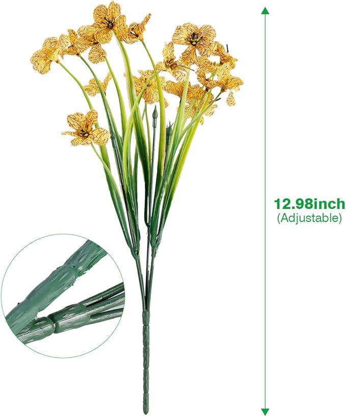 20 Bundles Artificial Flowers Outdoor UV Resistant Fake Flowers No Fade Faux Plastic Plants Garden Porch Window Box Decorating (Yellow)…