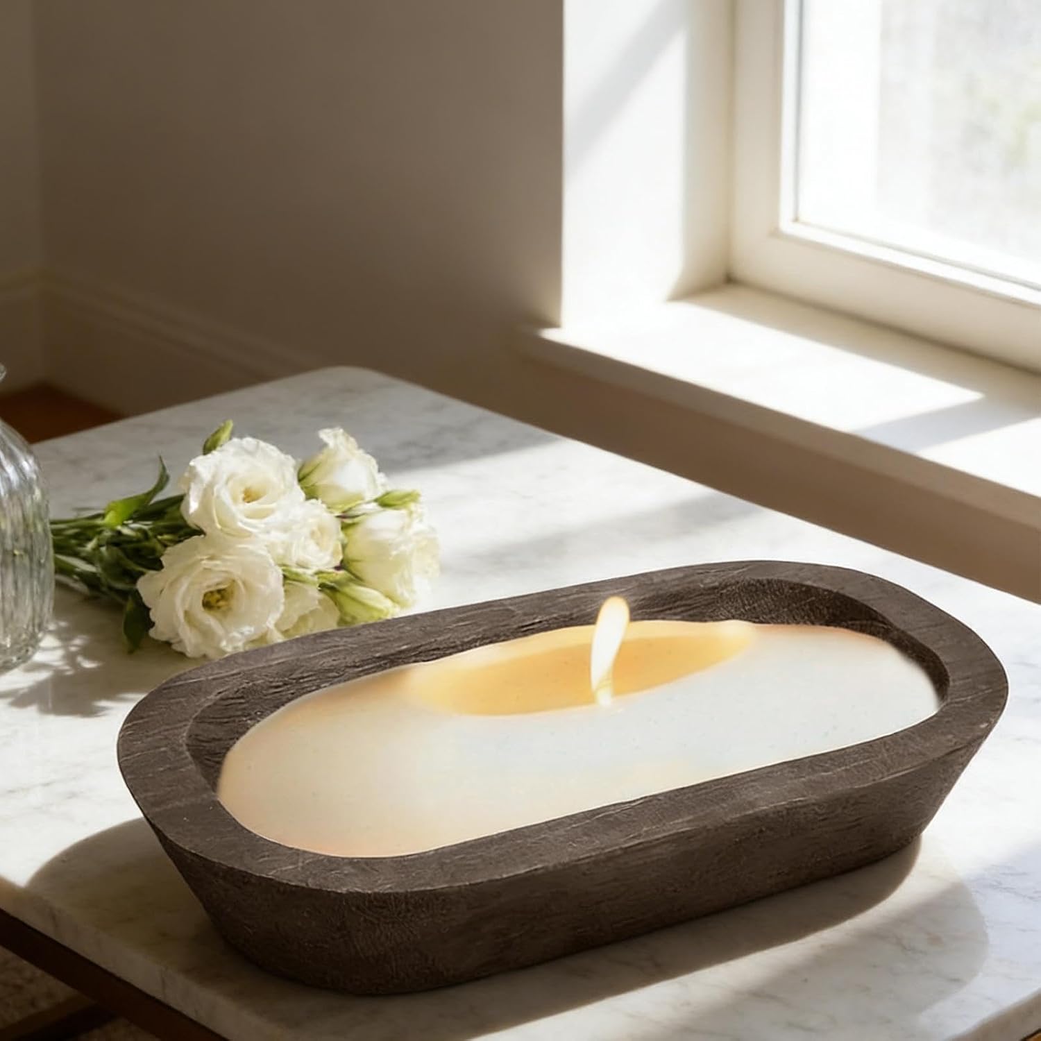 Candle Holder Candle Bowl Creative Handmade Carved Vintage Rustic Storage Tray