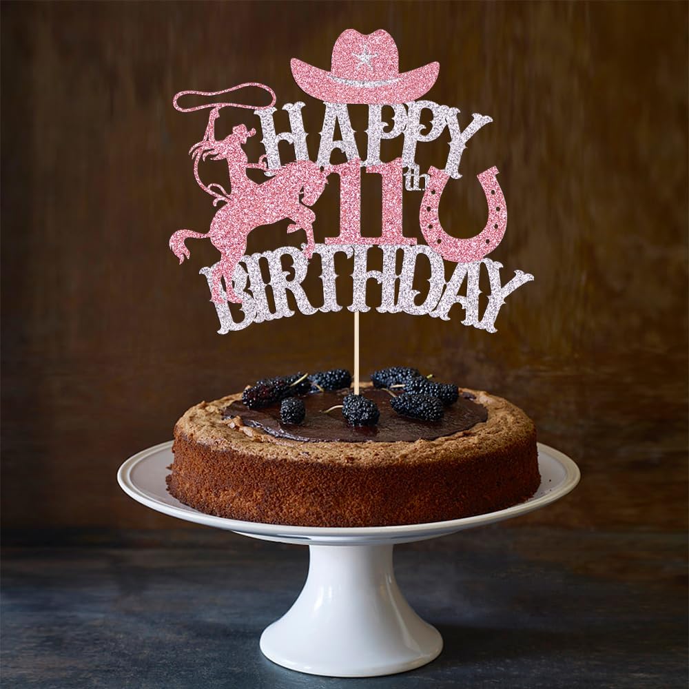 Western Happy 11th Birthday Cake Topper, Cowgirl 11th Birthday Party | Cowgirl Birthday Cake Topper for Western Theme Birthday Baby Shower Cowgirl Party Supplies