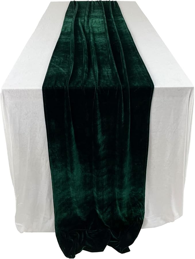 Luxurious Velvet Table Runner, 10ft Wedding Reception Decorations, 20x120inch Soft Velvet Fabric, Table Linen Overlay, Wedding Table Runners (Emerald Green, 20X120inch)