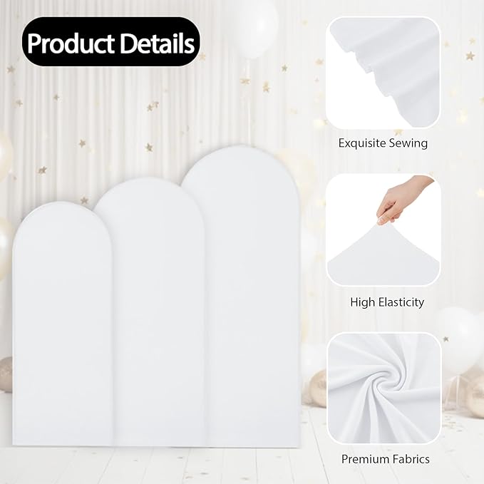WEERRW White Arch Backdrop Cover Ballon Arch Stand Covers Set of 3 Spandex Fitted Round Top Chiara Stretchy Backdrop for Wedding Birthday Party Decoration(6FT, 6.6FT, 7.2FT)