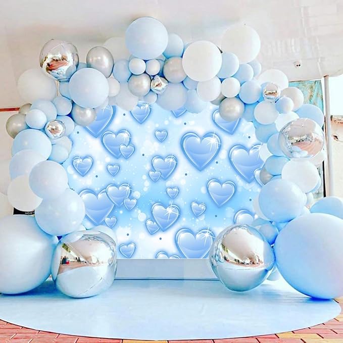 Sensfun 7x5ft Light Blue Heart Backdrop Early 2000s Party Decorations Old School Backdrops Valentines Day 90s Hearts Y2K Birthday Party Banner Newborn Photography Background Selfile Photo Booth Props