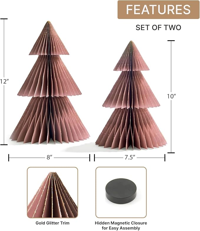 LampLust Pink Tree, 2 Pack Honeycomb Paper Trees 10 & 12 Inch, Pink Decorations, Winter Wonderland & Enchanted Forest Decorations Indoor, Home Table Top Decor, Table Centerpieces