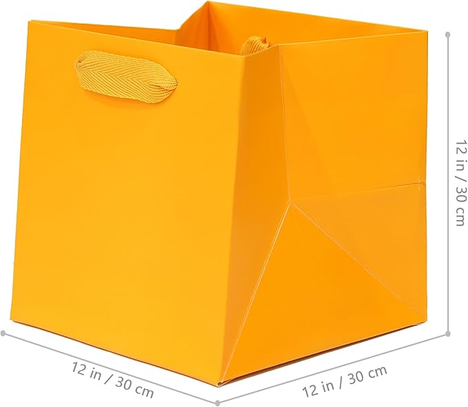 Orange Square Gift Bag 12 in Paper Gift Box Large Square Bottom Kraft Paper Bags with Handles for Party Favor, Birthday Gift Bags (Orange, 12 x 12 x 12 in, 10 CT)