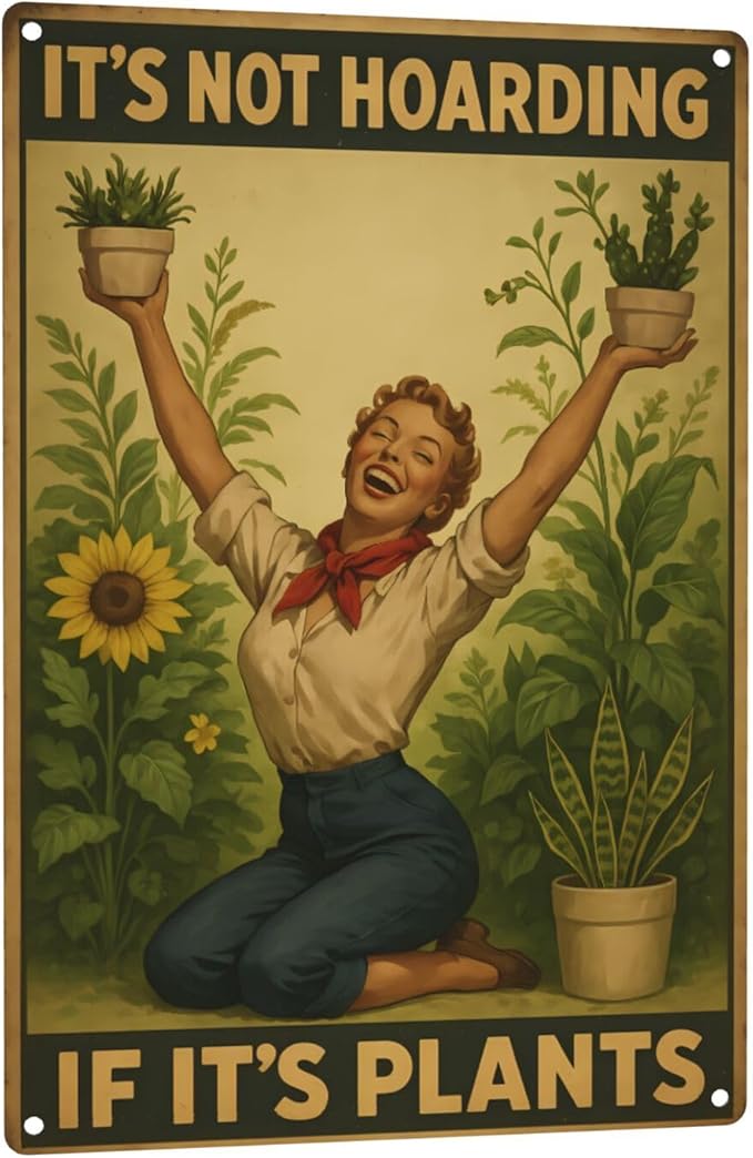 Vintage Metal Garden Sign - "It's Not Hoarding If It's Plants" - Funny Gardening Gift for Plant Lovers, Indoor Outdoor Decor for Home, Greenhouse, Yar