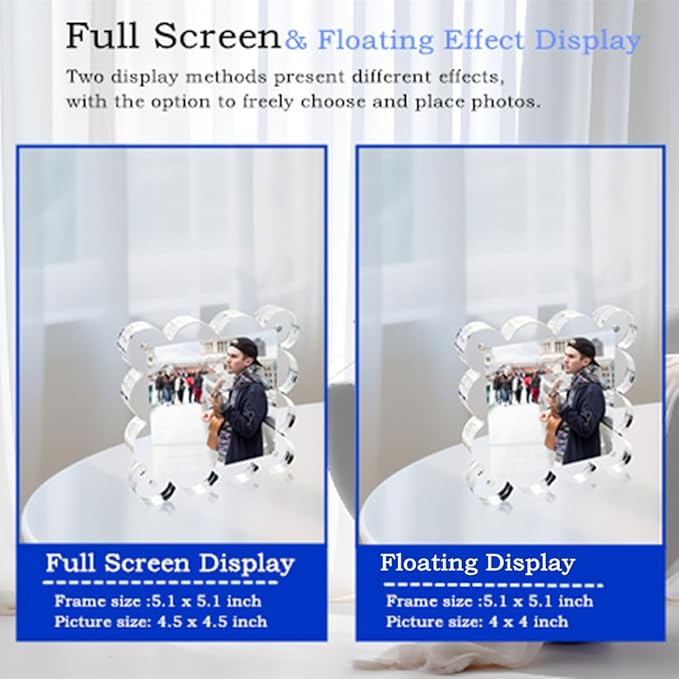 3 Pack 4x4 Inch Magnetic Acrylic Picture Frame,10+10mm Thick Block,Double Sided Clear scalloped frames for Desktop Display | Trendy Home Gift ((3 Pack), 4X4)