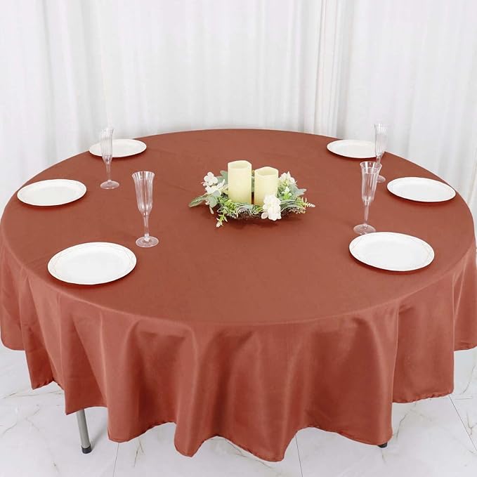 Efavormart Round Tablecloth, 90 Inch Stain & Wrinkle Resistant Washable Table Cloth, Decorative Polyester Fabric Table Cover for Banquet, Wedding, Dining- Terracotta