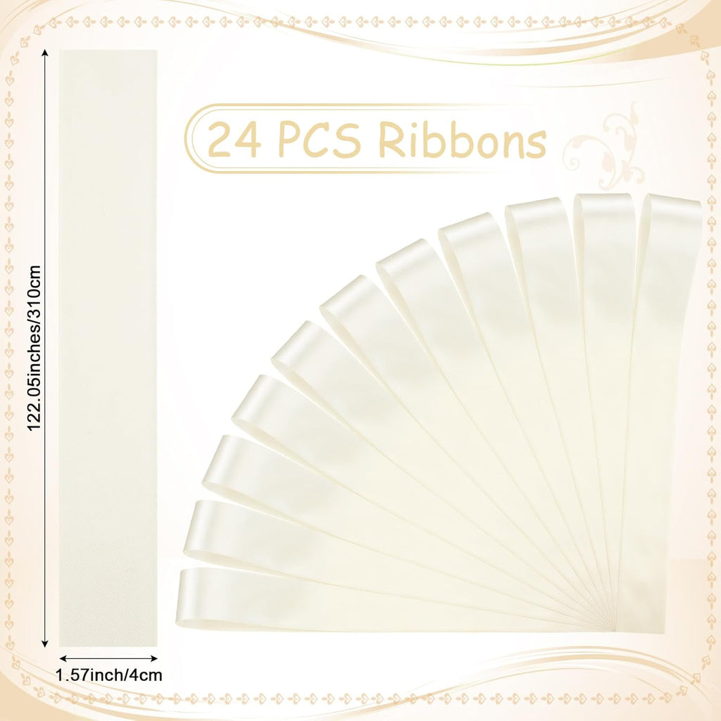 Daifunli Ivory White 24 Pcs Wedding Bows Aisle Decorations Satin Bows for Chairs Decor Pew Decorations Elegant Ceremony Ribbons for Wedding Background Church Bridal Shower Marriage Ceremony