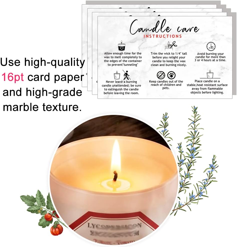 Handmade Candle Care Instruction Card, Candle Care Instruction Card, 3.5 x 2 inches for Handmade Candle Makers Soy Bees Wax Coconut Essential Oils, 50 Pack(Marble Look Design)