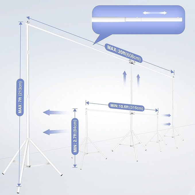 EMART Backdrop Stand, 20x7ft(WxH) Large Adjustable Background Support System with 308° Angle Rotatable Connector, 8 Clamps, 3 Sandbags and Carry Bag for Paties, Wedding, Photography Studio -White