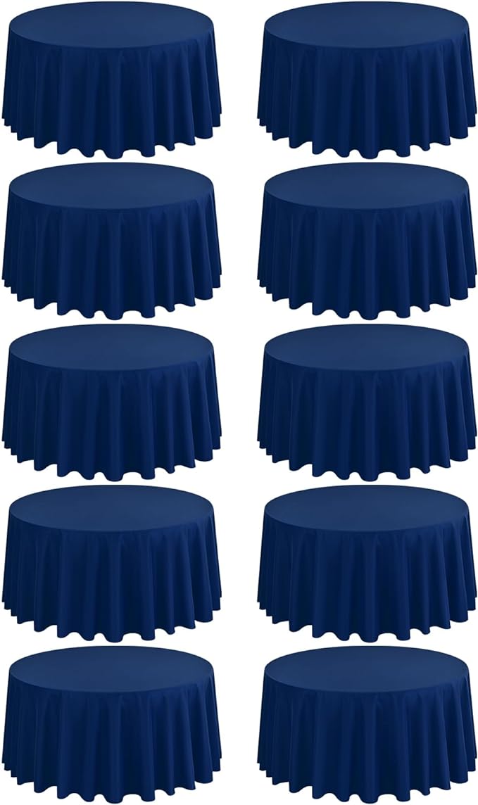 10 Pack Round Tablecloths - 120 Inch, Navy Blue Polyester Table Cover for Round Table, Stain and Wrinkle Resistant Washable Fabric Tablecloth, Polyester Tablecloth for Wedding Banquet Parties