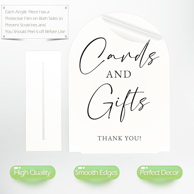 White Arch Acrylic Wedding Sign- 8"x10" Cards and Gifts Sign and Base,1/8" Thick | Modern Calligraphy Arched Acrylic Table Sign for Wedding & Event Party (Cards and Gifts, 8"x10")