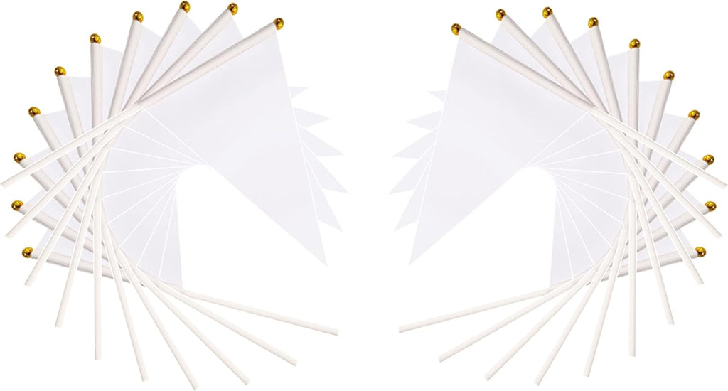 25 Pack White Pennant Flags Small Mini Hand Held Solid Color Pennant Flags On Sticks,Party Events Celebration,School,Grand Opening,Kids Birthday,Sports Clubs,Flower Pot (White)