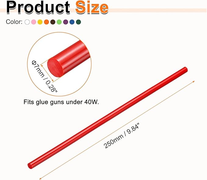 HARFINGTON 10pcs Hot Glue Sticks 0.28" Dia x 9.84" Long EVA Mini Hot Melt Adhesive Glue Stick for Hot Melt Gun Wood Plastic Glass Flowers Fabrics Foam, Multicolor