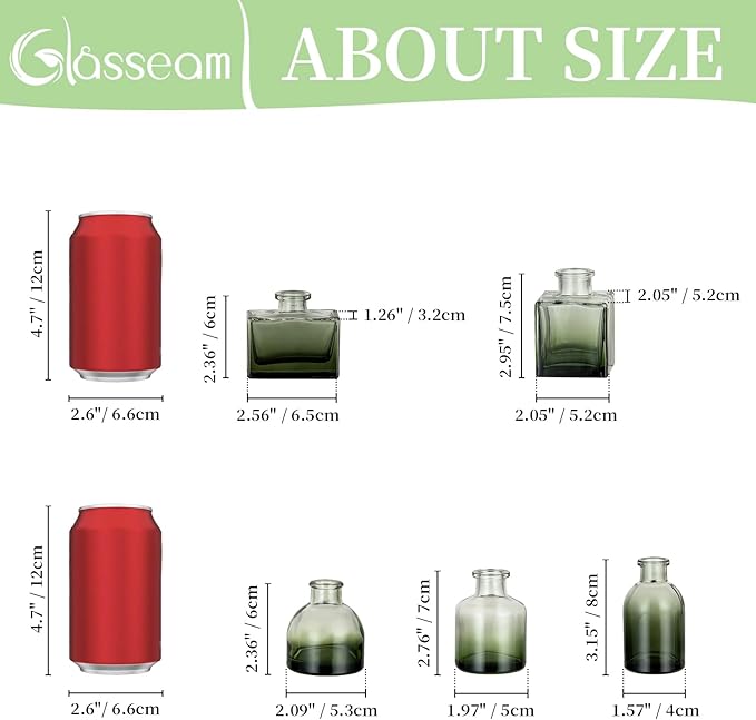 Glasseam Bud Flower Vases in Bulk: 40 Glass Cute Small Vases for Centerpieces Vintage Mini Wedding Birthday Party Table Centerpieces Tiny Baby Shower Dining Room Decoration Green