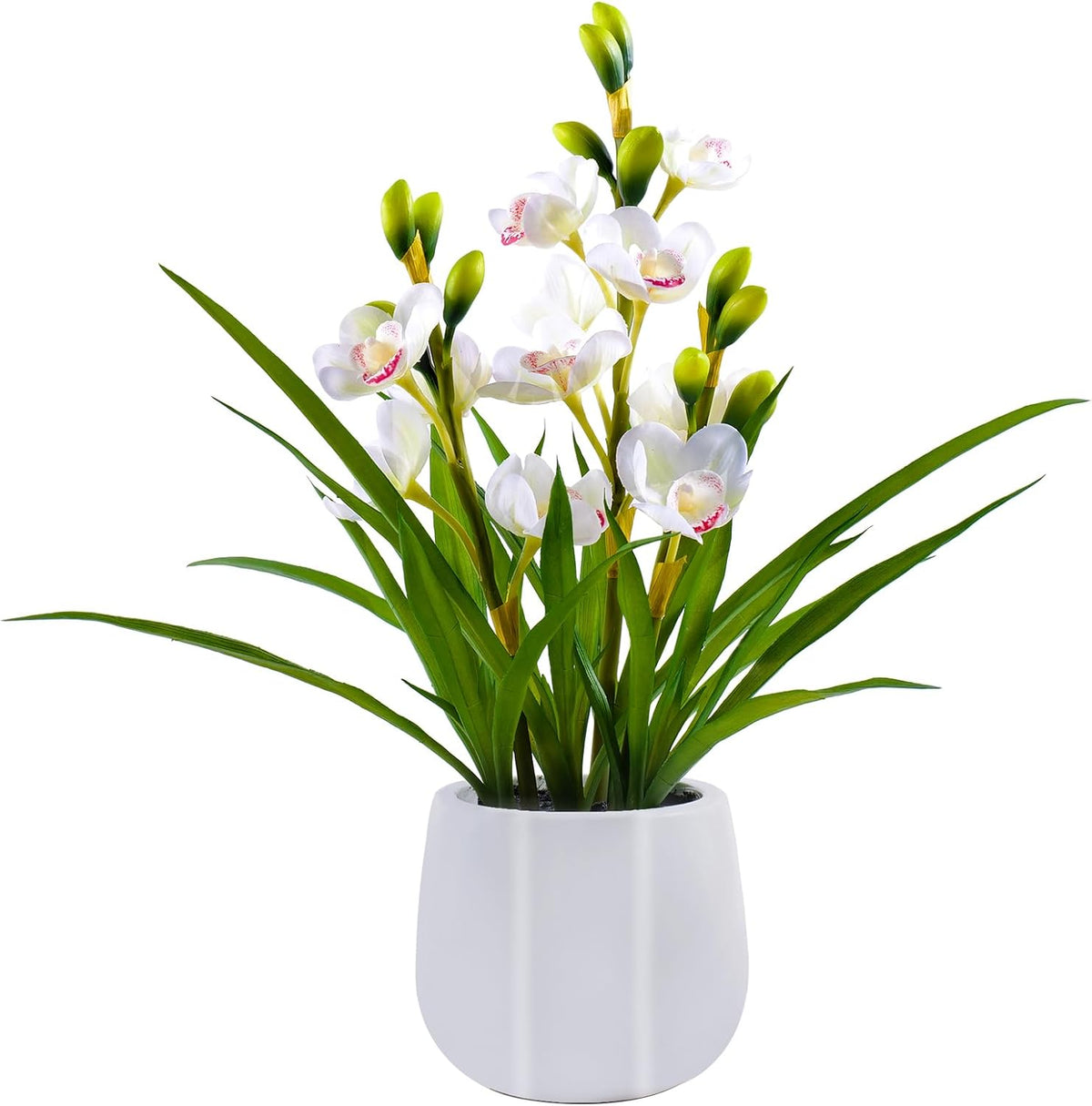 faux orchid plant 19" tall, realistic touch leaves, main product view
