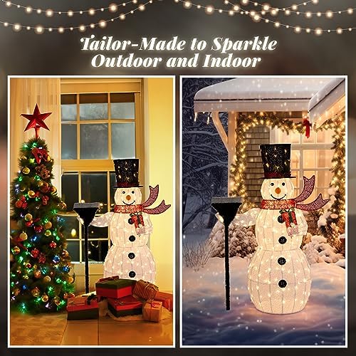 vingli 5ft outdoor snowman christmas decorations, lighted outdoor, close-up detail