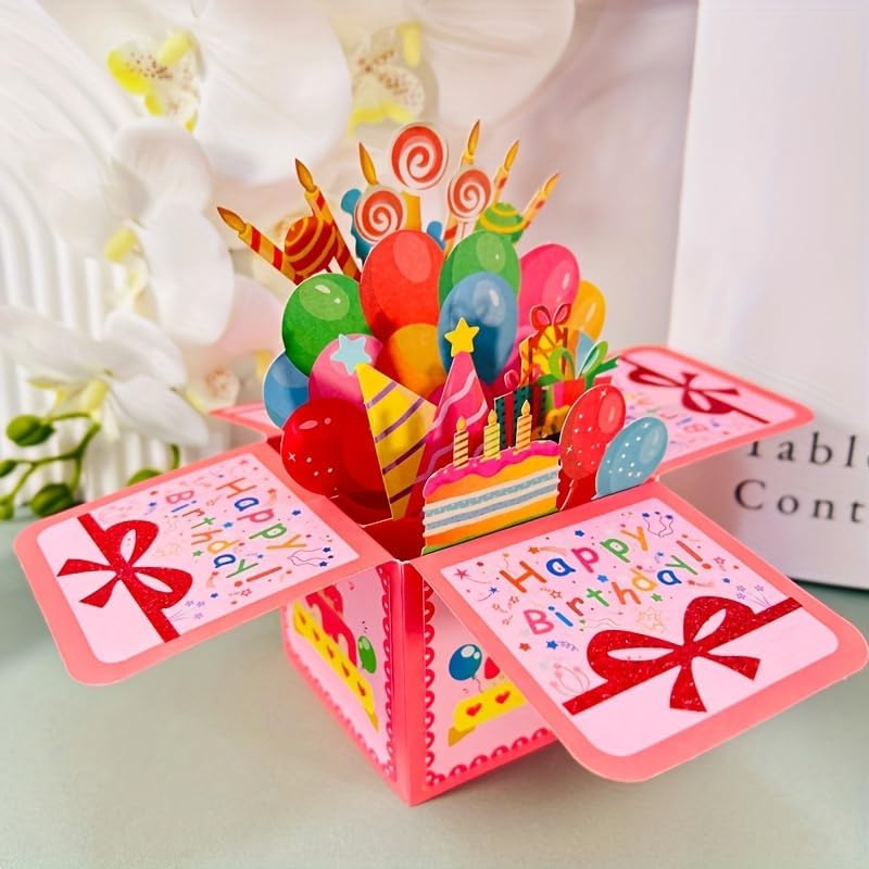 Happy Birthday 3D Pop-Up Card, Blank Note Card with Envelope for Birthday Celebrations & Party Invitations