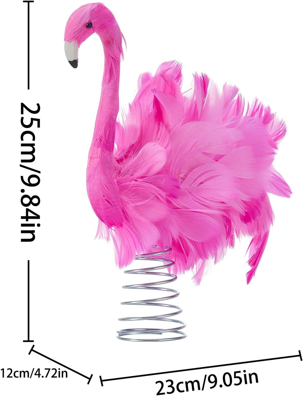 Pink Flamingo Christmas Tree Topper, Flamingo Tree Toppers with Fluffy Artificial Feathers, Christmas Home Holiday Ornament (Pink, 9.8" * 9.1" * 5")