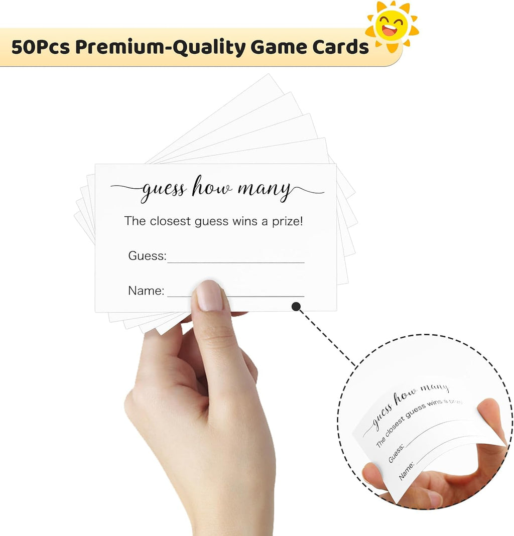 Anwyll Guess How Many Game Cards 50Pcs Guess How Many Baby Shower Games Cards High-End Candies Cookies Guess How Many Game Card for Birthday Party Bridal Shower Wedding Activity(3.5×2.1'')