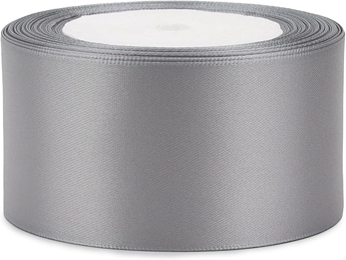 Gray Solid Satin Ribbon 2 Inch 25 Yards Solid Polyester Fabric Ribbon for Gift Wrapping Wedding Christmas Baby Shower Birthday Party Decoration Handmade Immortal Flower Craft