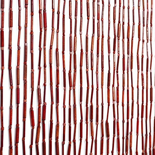 natural dark brown bamboo beaded curtain room divider, close-up detail