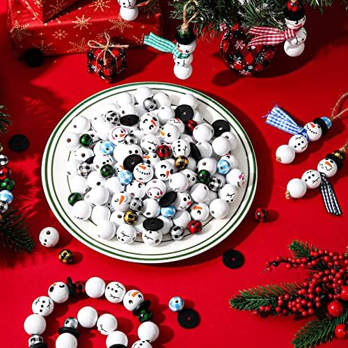 vicenpal 450 pcs christmas wooden beads, plaid, white, side view