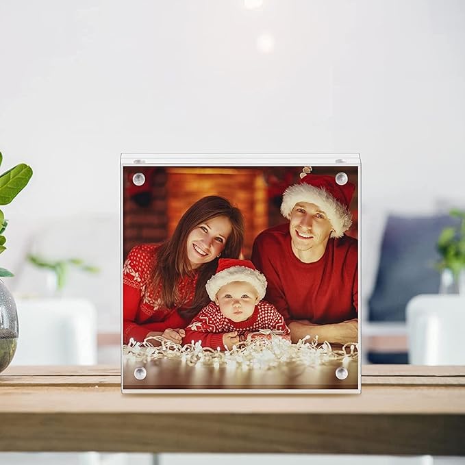 Boxalls 4x4 Inches Acrylic Picture Frames - 5 Pack, Clear Frameless 4x4 Photo Frames with Magnetic, Double Sided Transparent Desktop Frame (5 Pack)